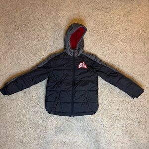 Jordan Kids Puffer Jacket Size L (12/13Y) Black/Gray with Red Fleece Lining